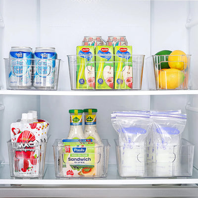 Narrow fridge bin organizing a fridge