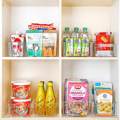 Fridge bins organizing a shelf