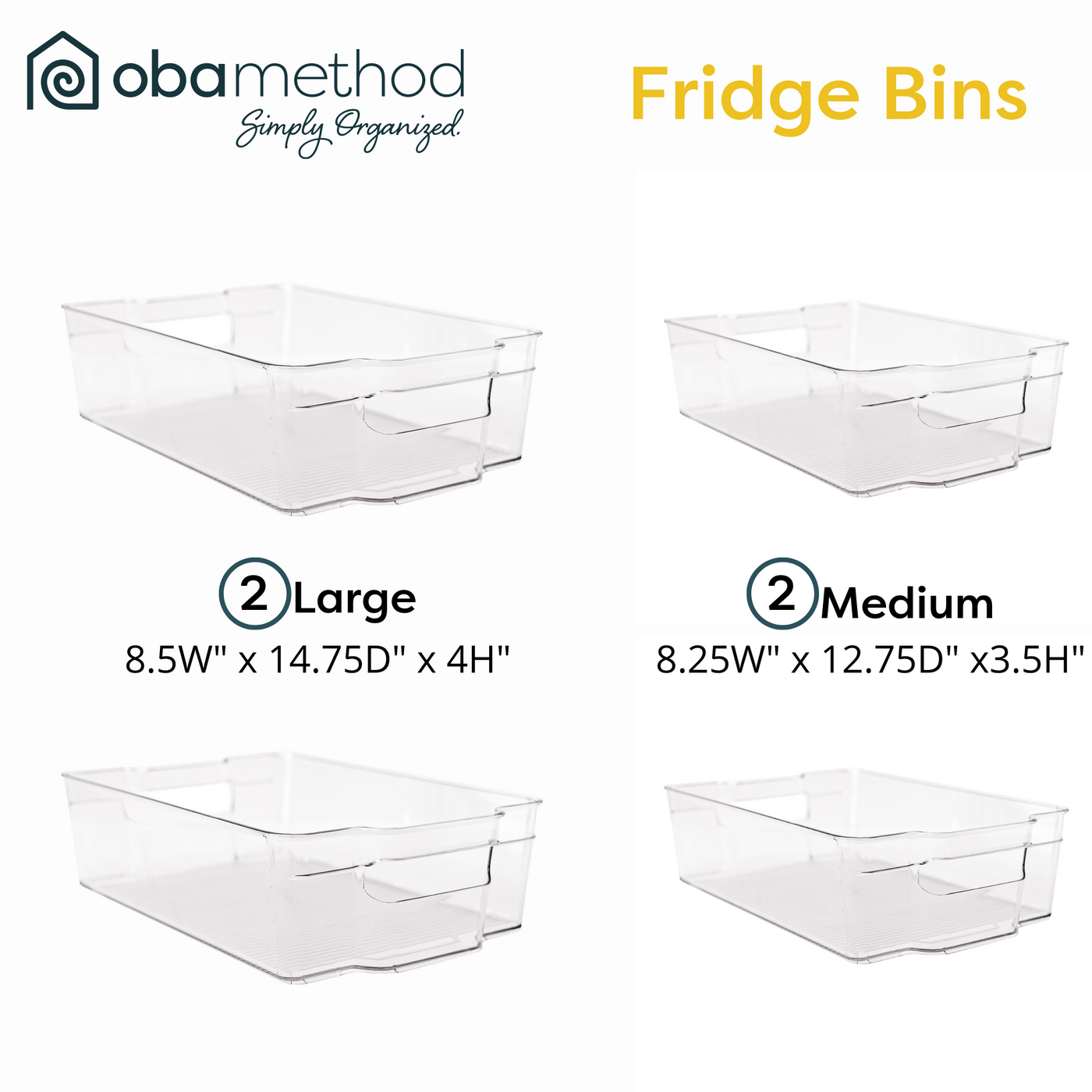 Fridge Bins – Set of 4, (2) Large & (2) Medium