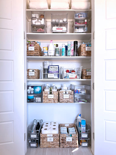 Large & small stacker drawers organizing a bathroom