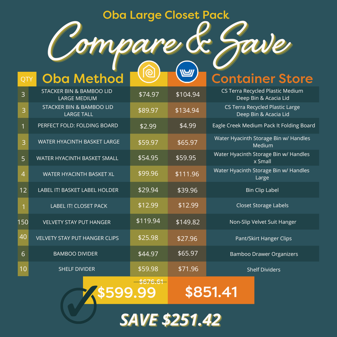 Closet large organizing pack retail price comparison