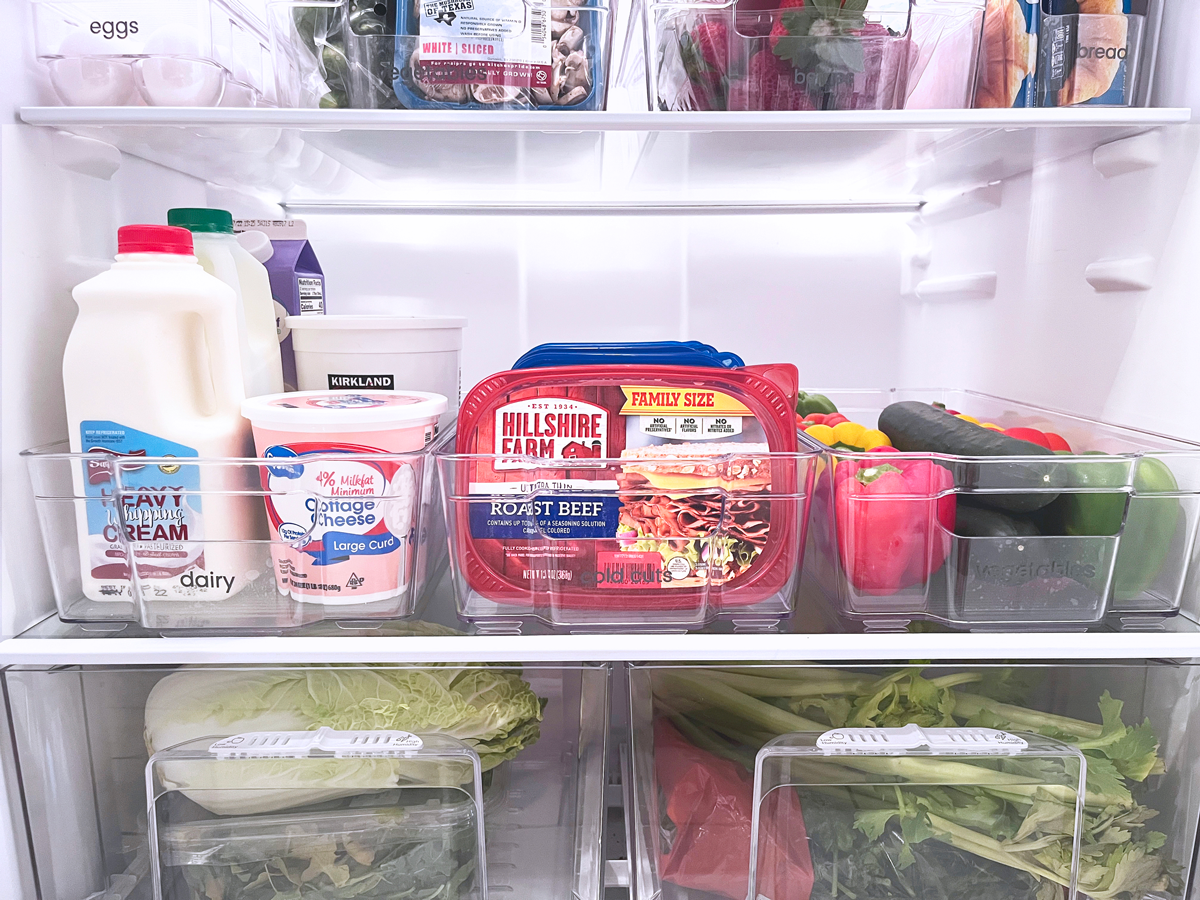 Large Fridge Bins used for refrigerator organization 