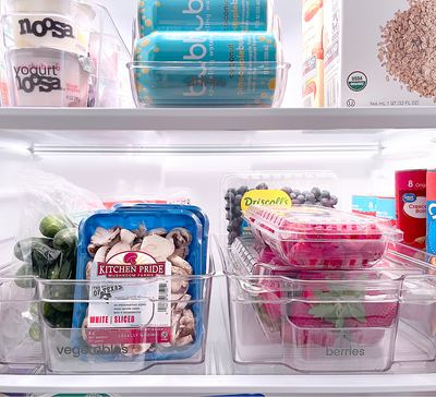 Medium fridge bins used to organize food in a fridge