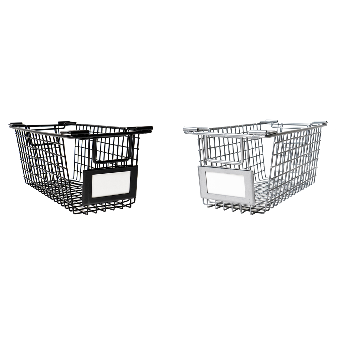 Two Small Farmers Market Baskets, Black and Silver