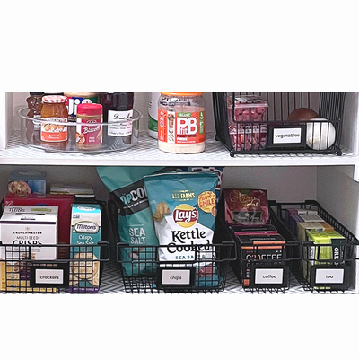 Farmers market baskets organizing a pantry