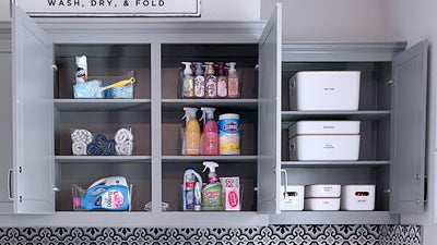 Go-To Bins organizing a laundry room