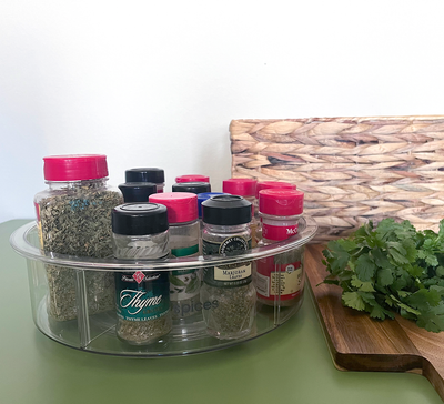 Spices organized with Lazy Susie – Divided 5 Compartment