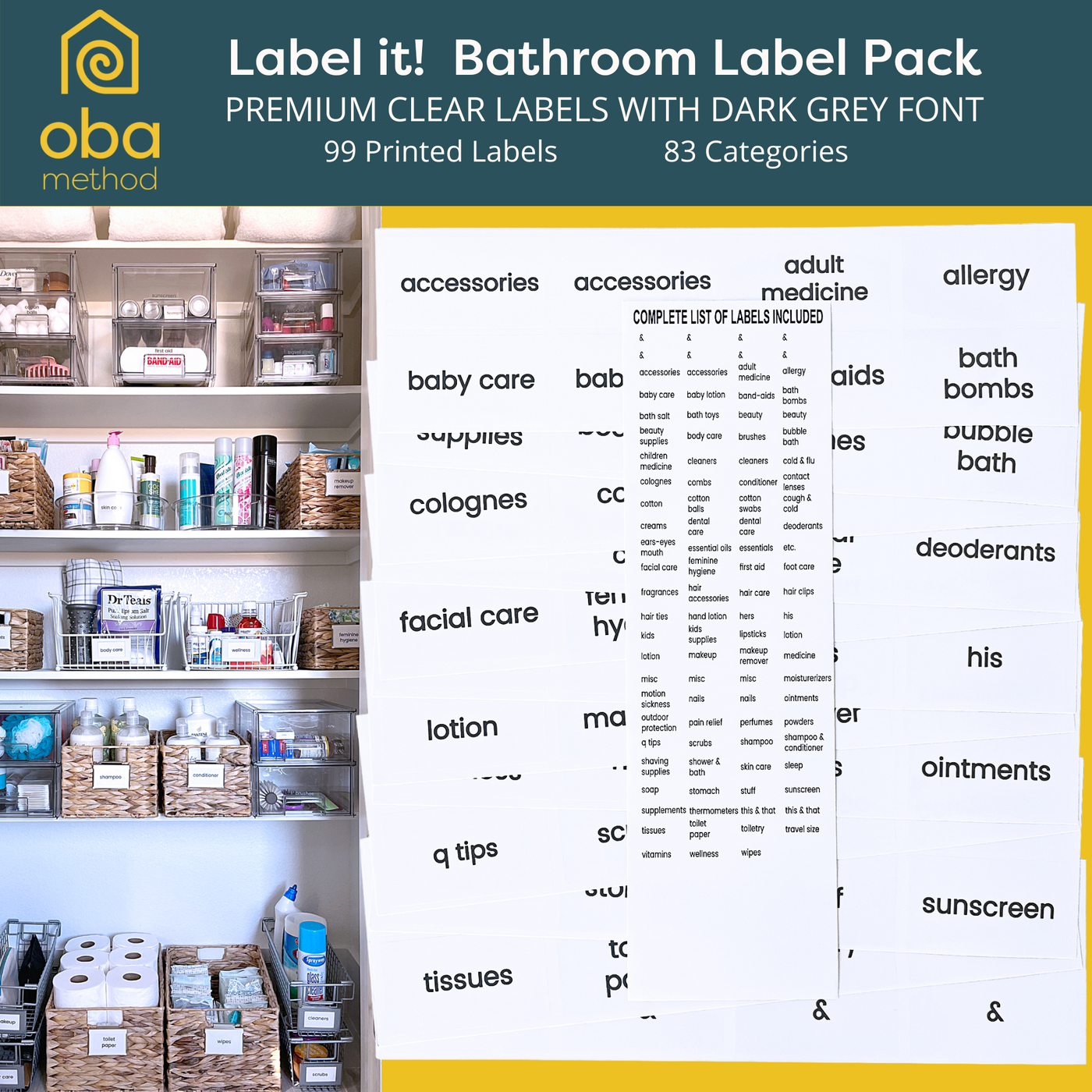 Bathroom organization labels