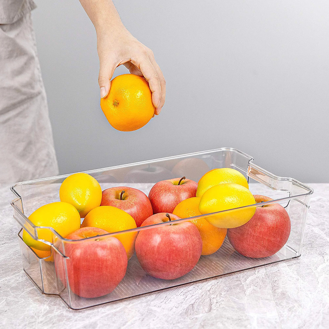 Fridge bins organizing fruit