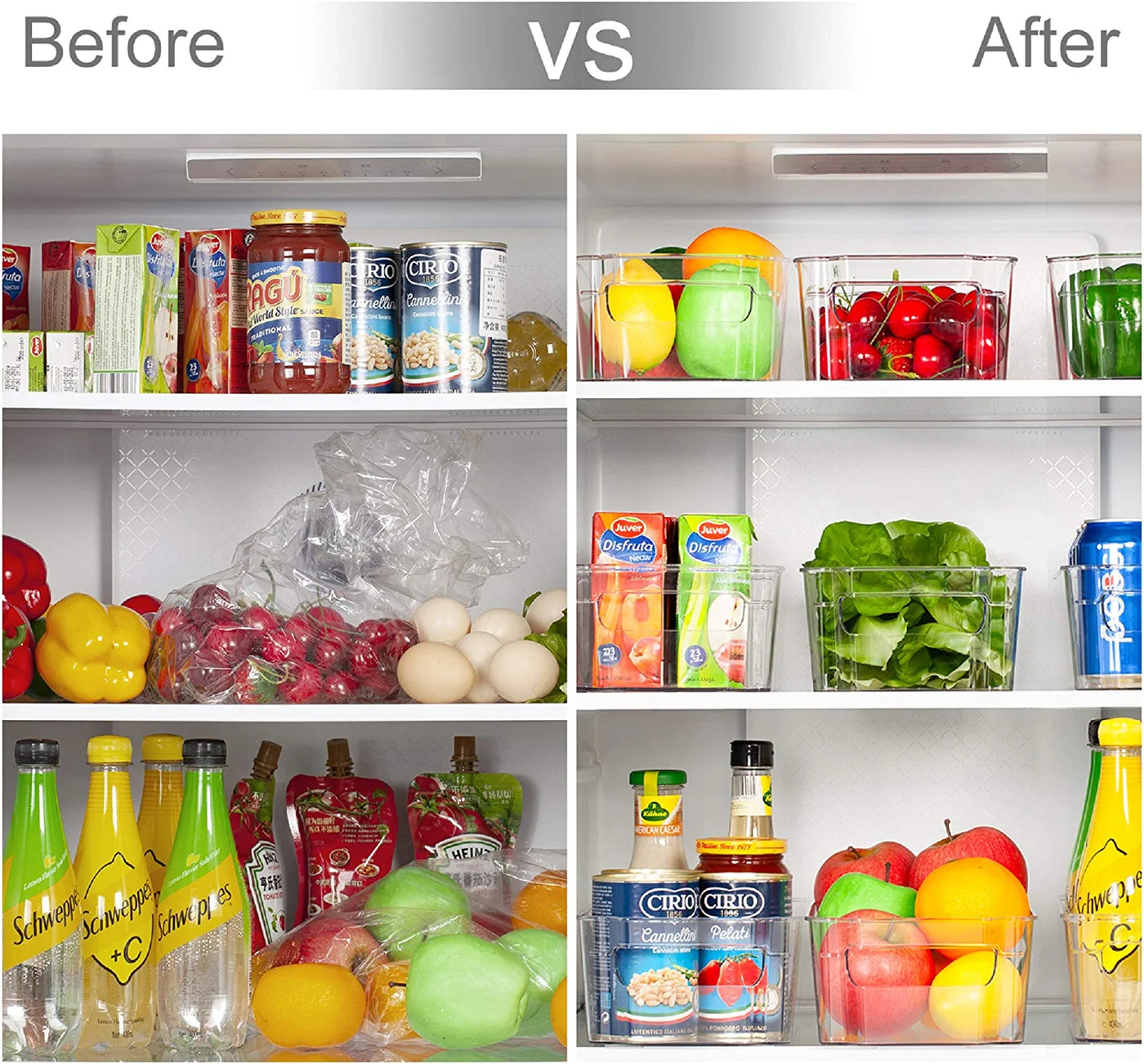 Fridge bins organizing before & after