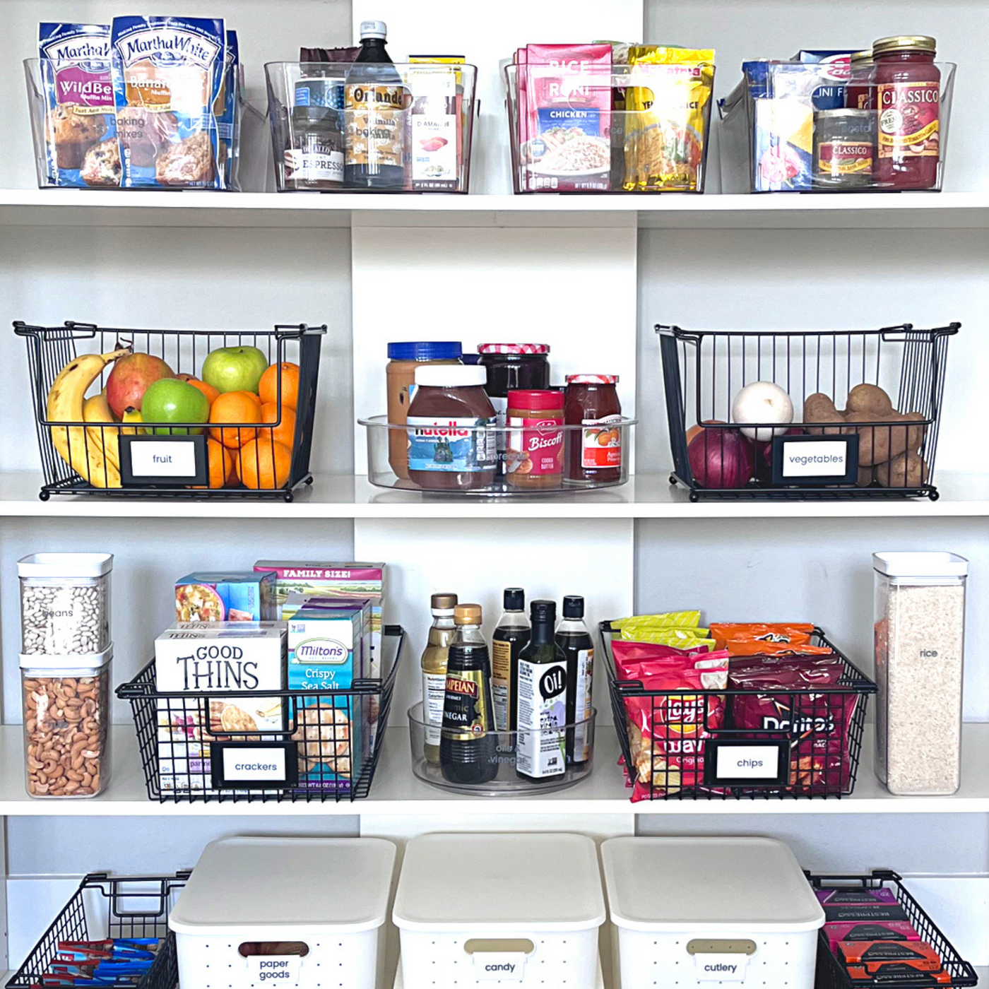 Baskets to organize a pantry