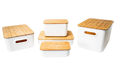 Set of Stacker Bins & Bamboo Lids in all sizes