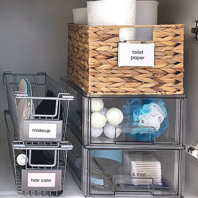 Large stacker drawers organizing a bathroom