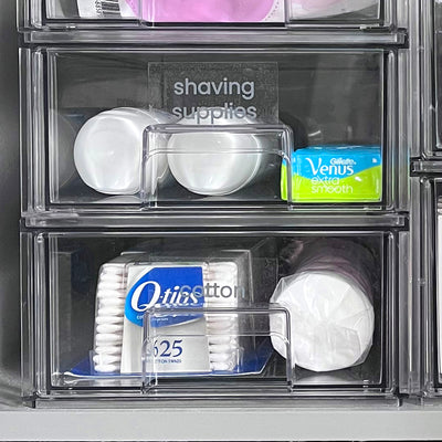 Small stacker drawers organizing bathroom supplies