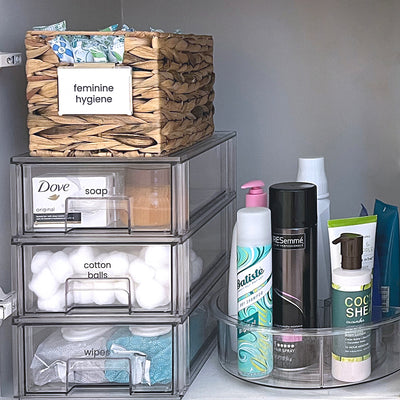 Small stacker drawers organizing a bathroom