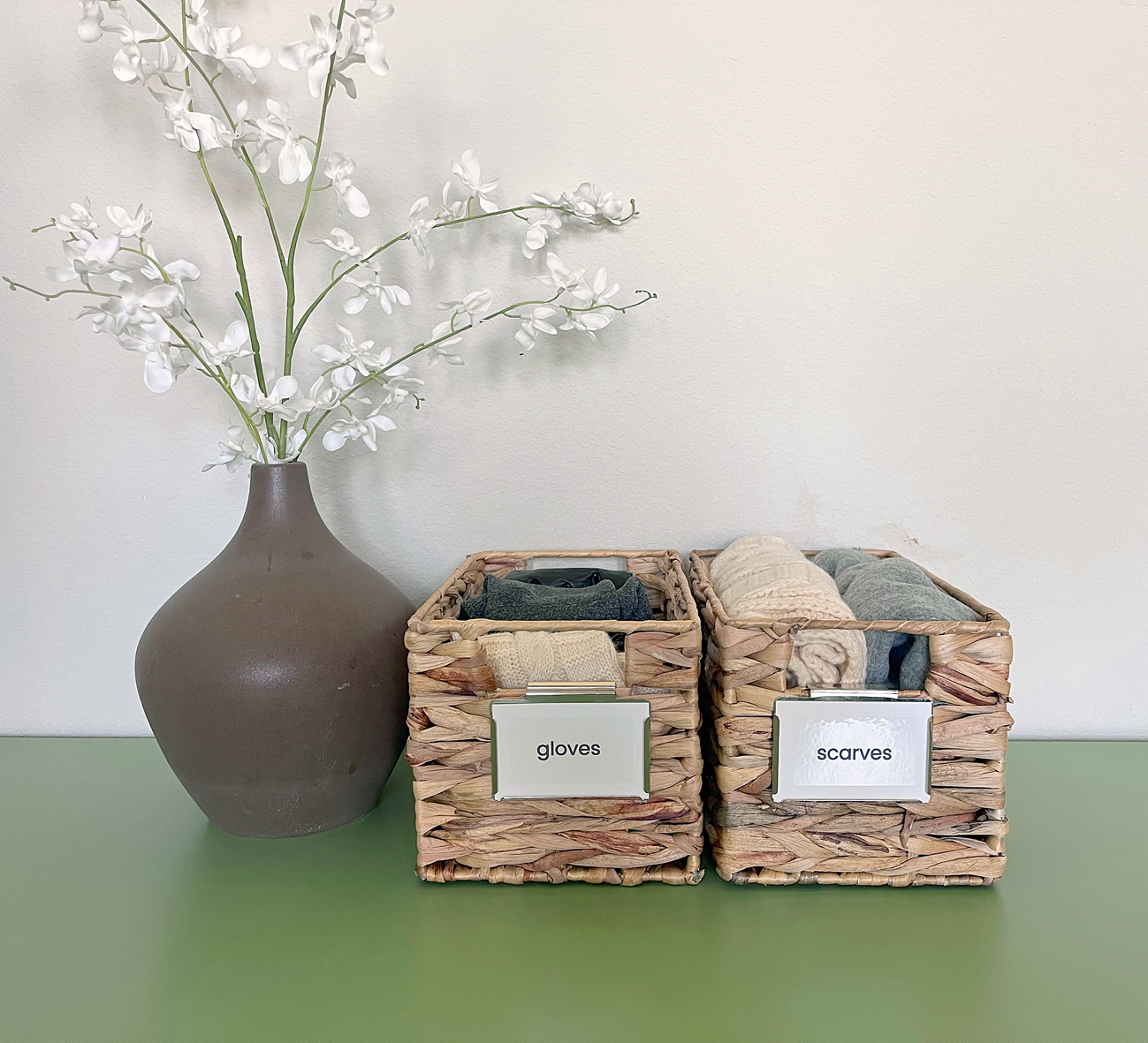Two Water Hyacinth Baskets with Products Label It! Label Holders